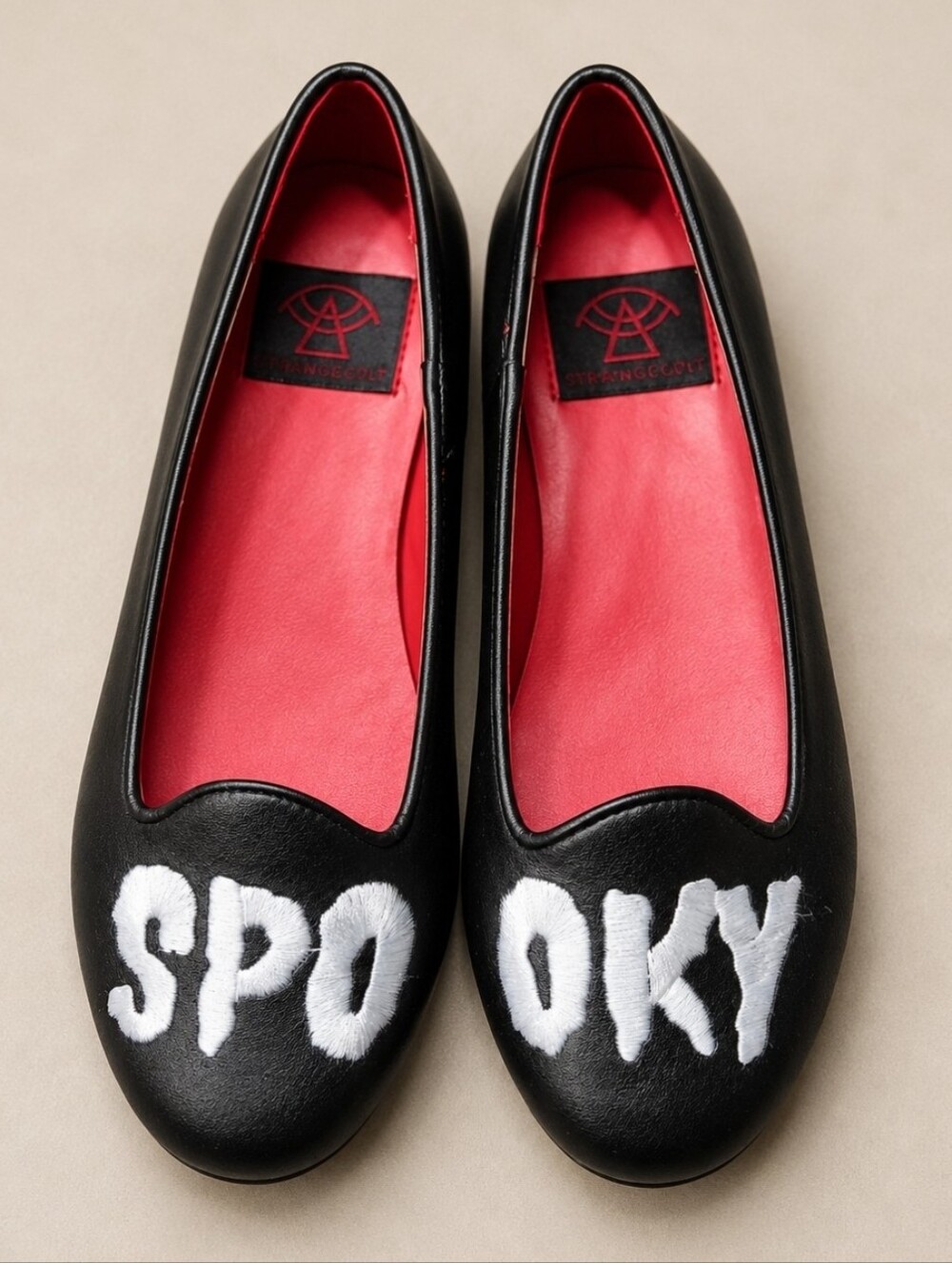 Strange Cvlt Spooky Black Flats Womens 5 Goth Halloween Vegan Leather